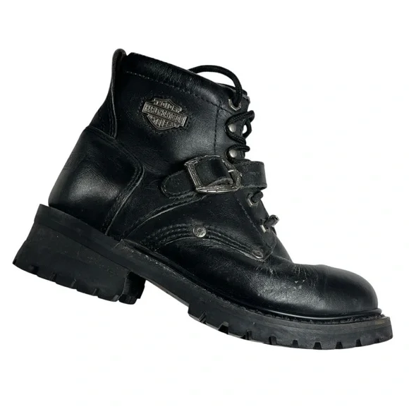 Harley Davidson Black Leather Moto Biker Boots - Picture 2 of 14